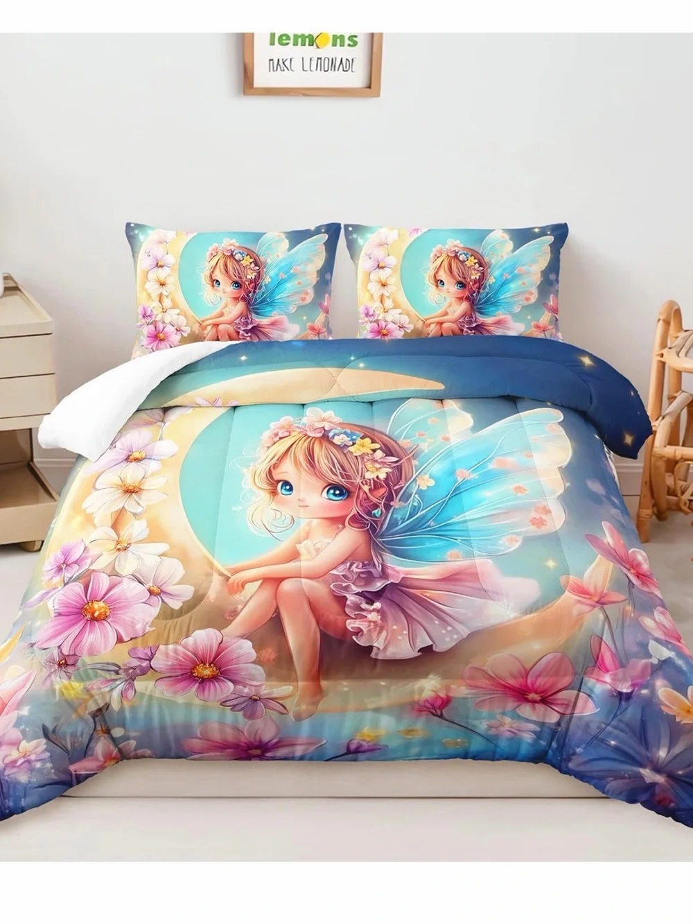 Fairy Garden Kids Comforter Set in Blue and Pink - Unbranded